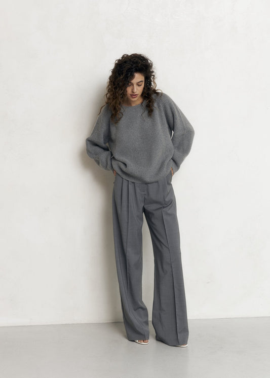 Wool Palazzo Trousers in Gray - NiSO