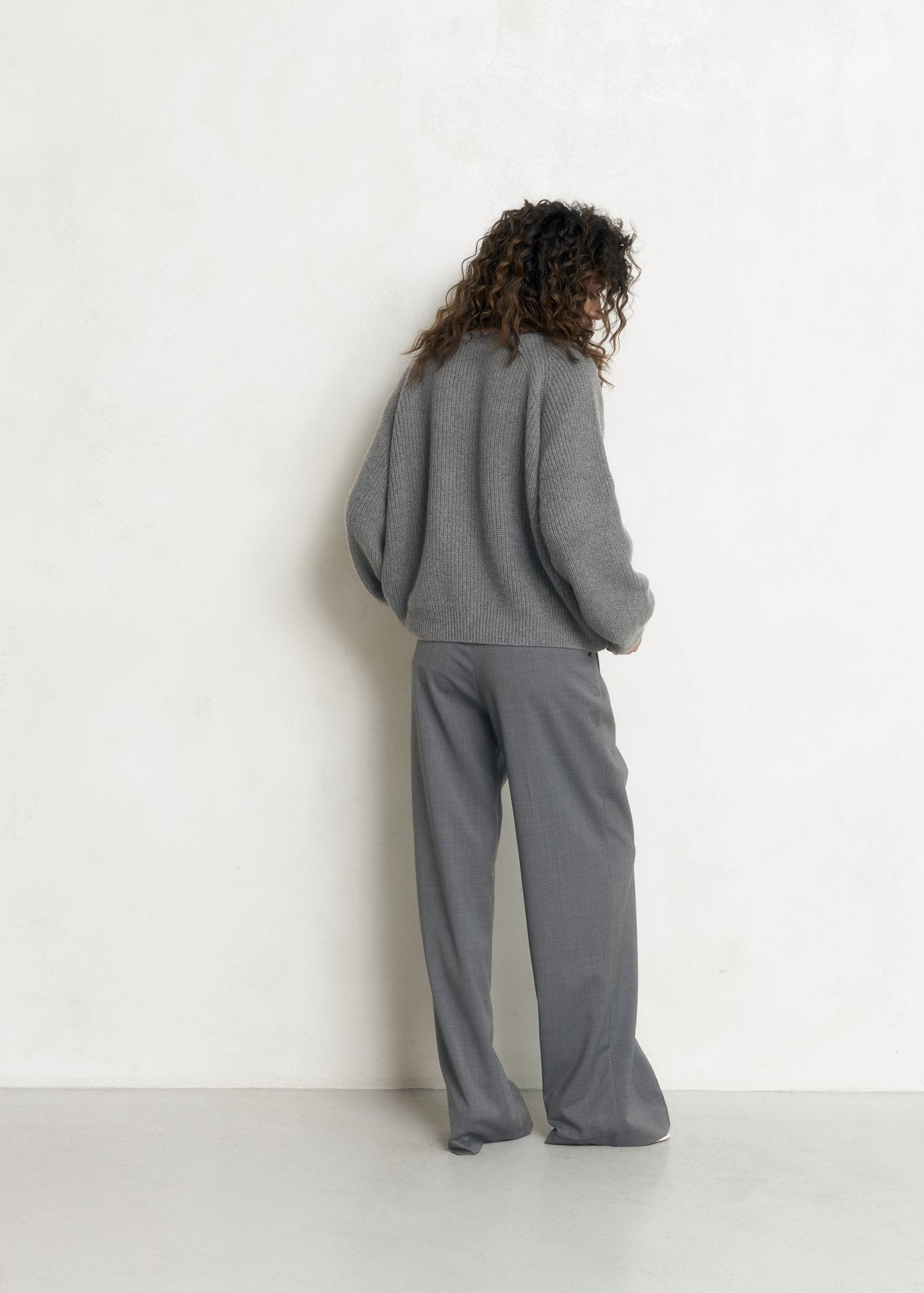 Wool Palazzo Trousers in Gray - NiSO