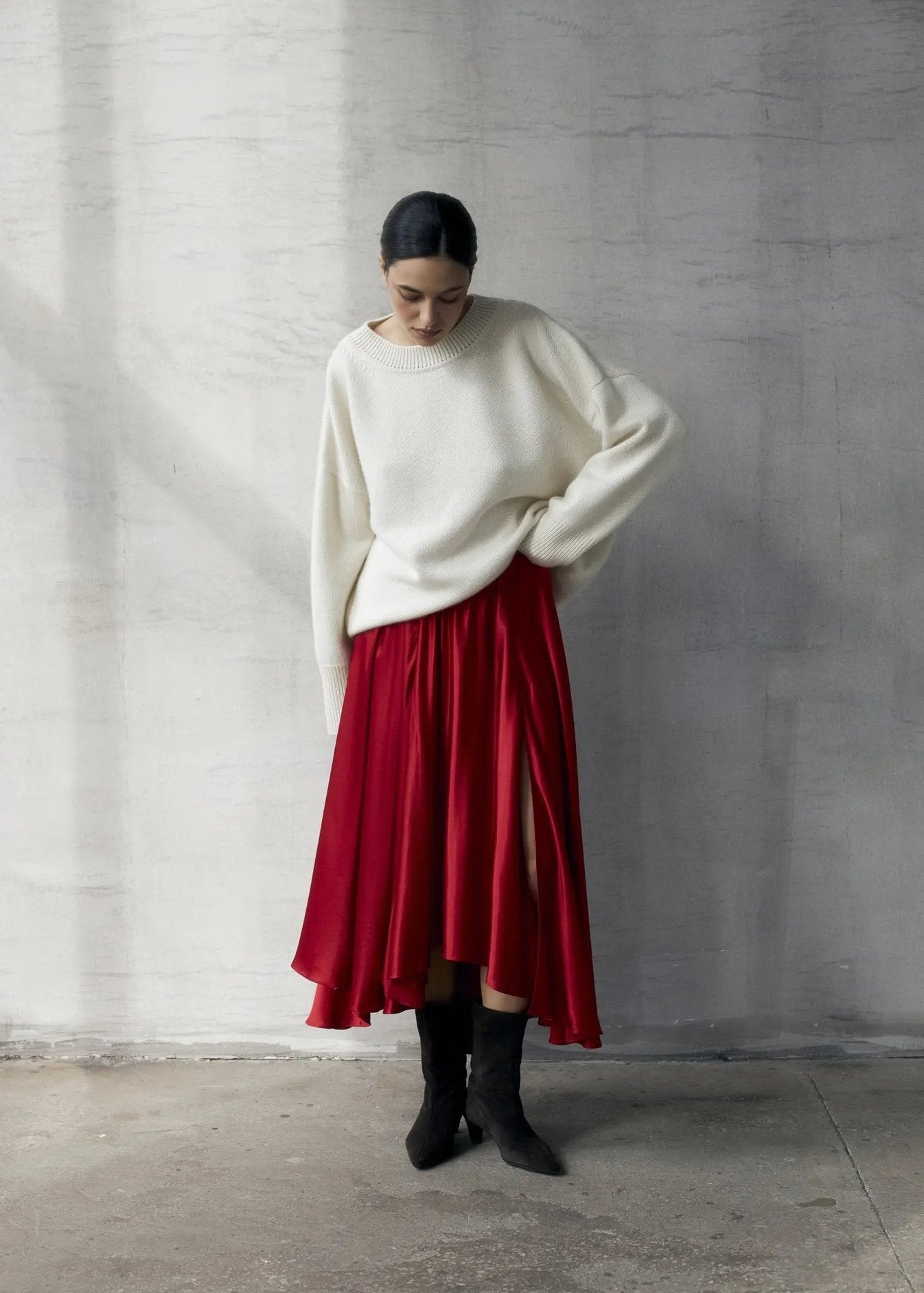 Silk Blend Skirt in Red NiSO