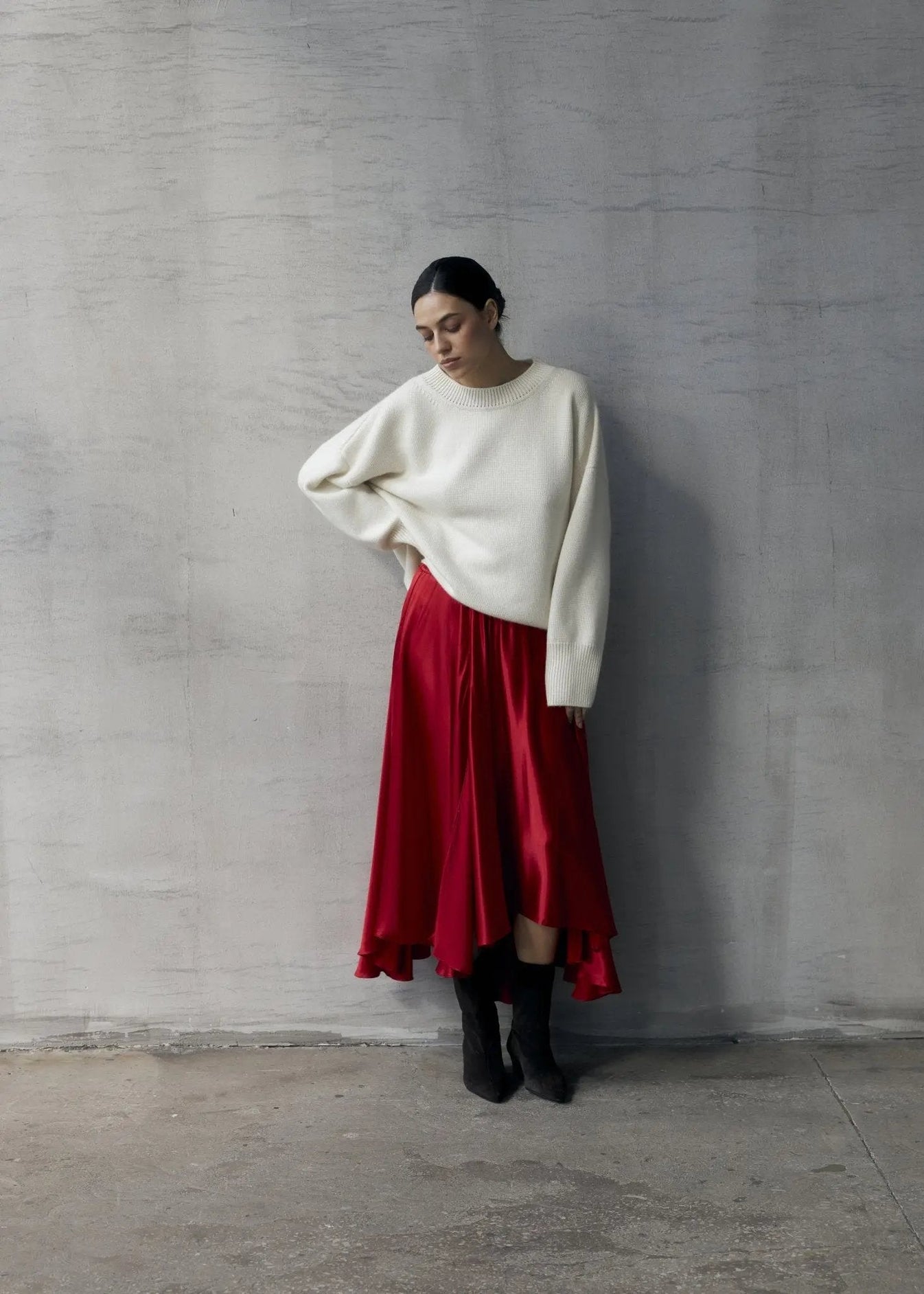 Silk Blend Skirt in Red NiSO