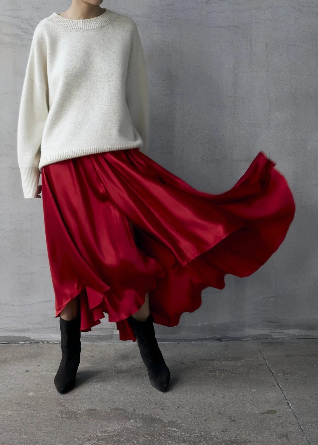 Silk Blend Skirt in Red NiSO