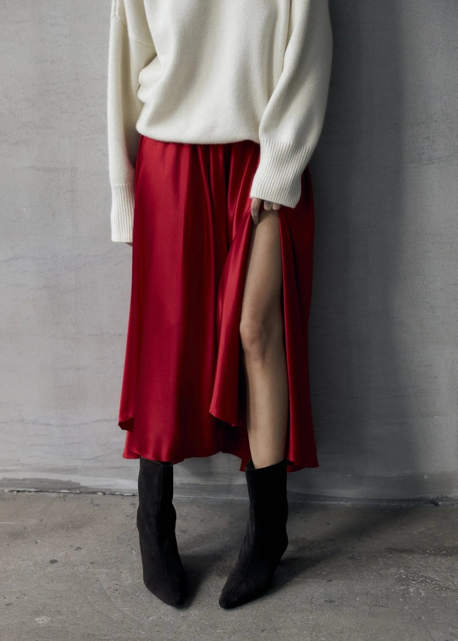 Silk Blend Skirt in Red NiSO