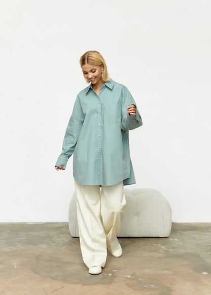 Classic Natural Cotton Shirt in Sage - NiSO