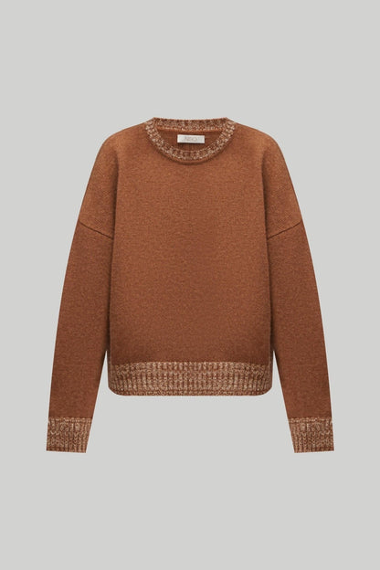 Crew - Neck 100% Cashmere Short Sweater in Brown - NiSO