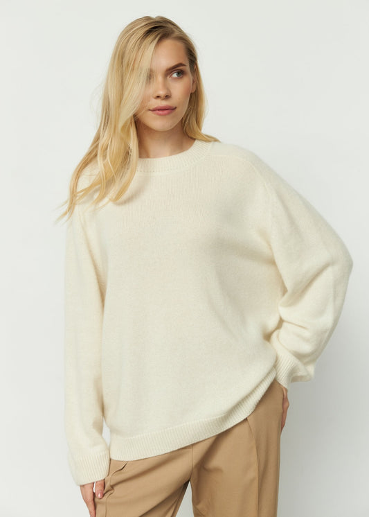 DZVINKA Crew - Neck Cashmere Sweater in White - NiSO