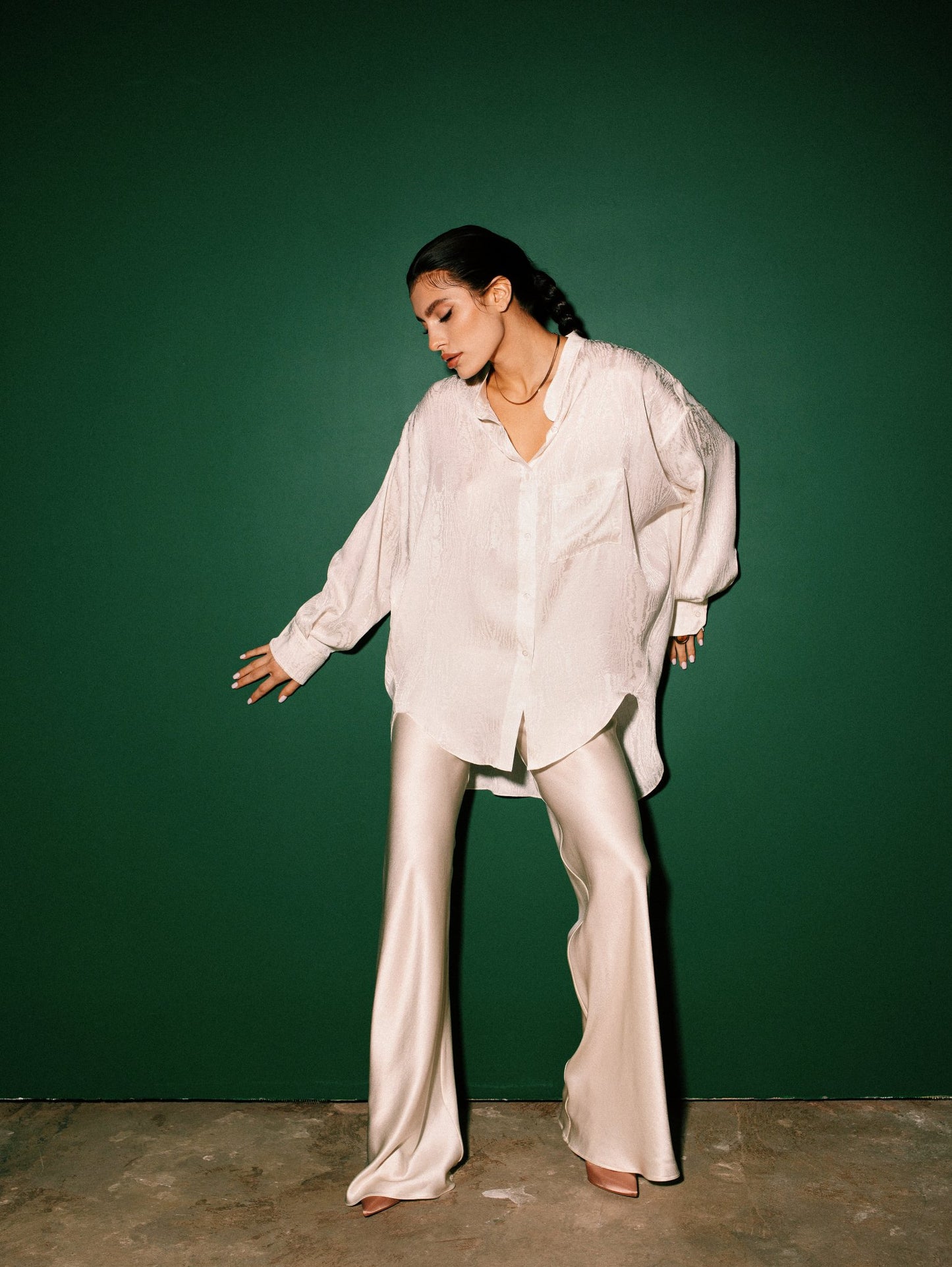 Wide-Leg Silk Blend Trousers Champagne