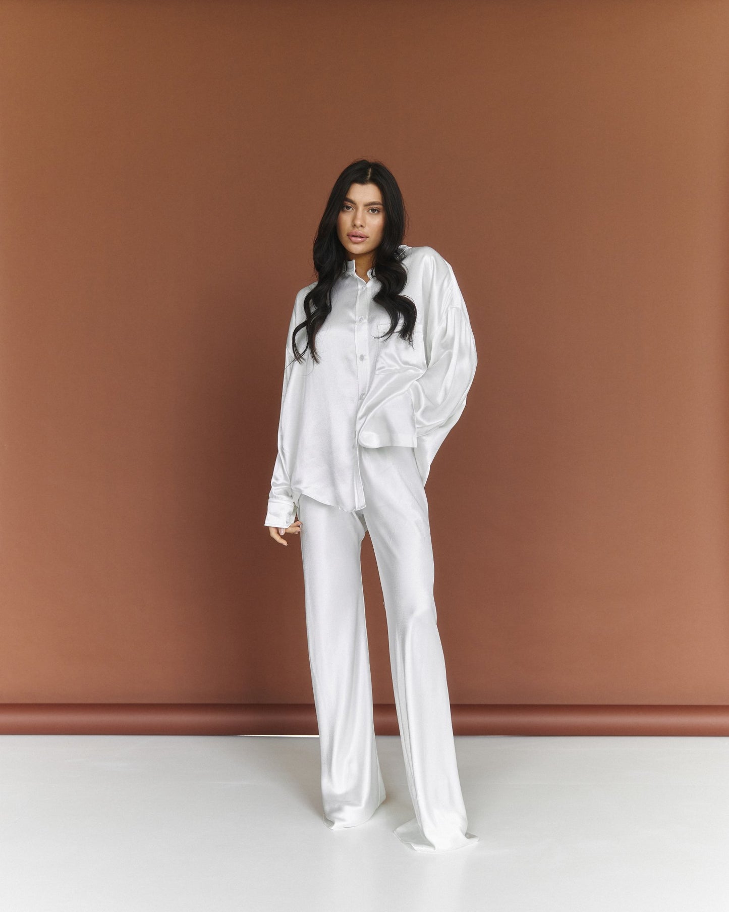 Fluid Silk Blend Oversized Blouse Pearl