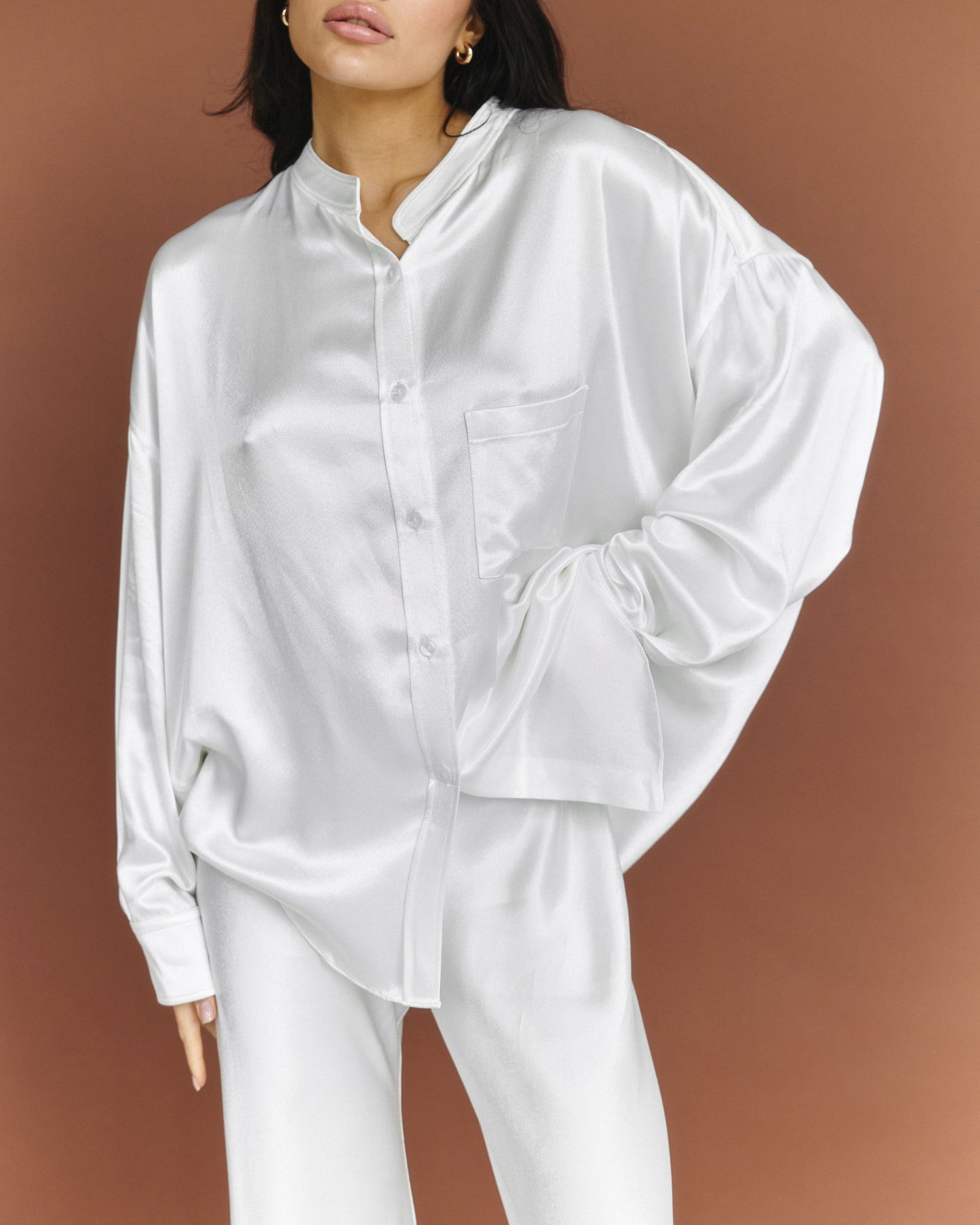 Fluid Silk Blend Oversized Blouse Pearl