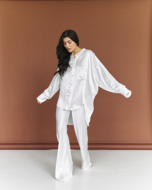 Fluid Silk Blend Oversized Blouse Pearl