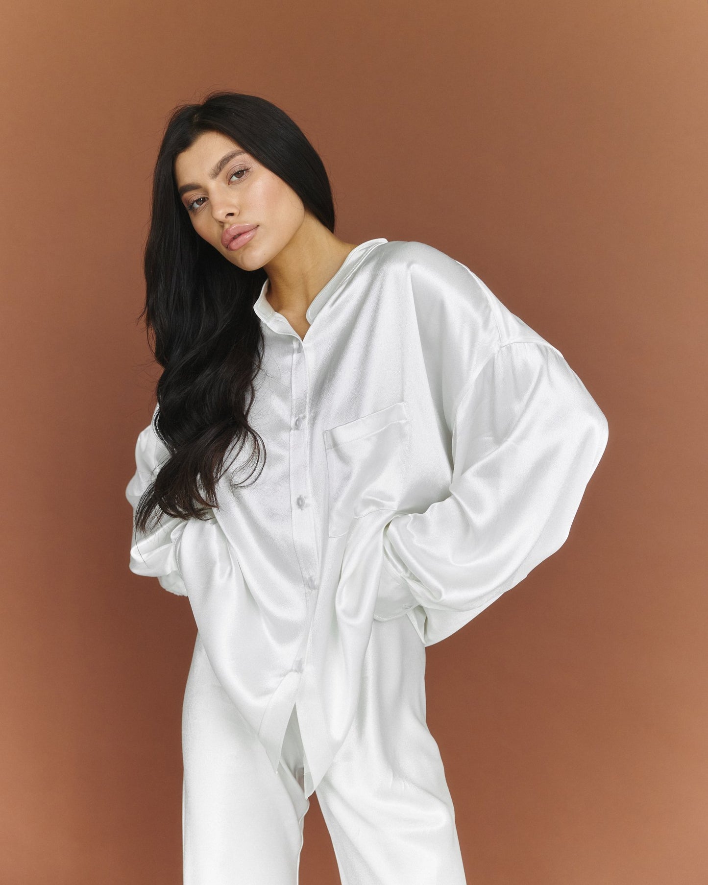 Fluid Silk Blend Oversized Blouse Pearl