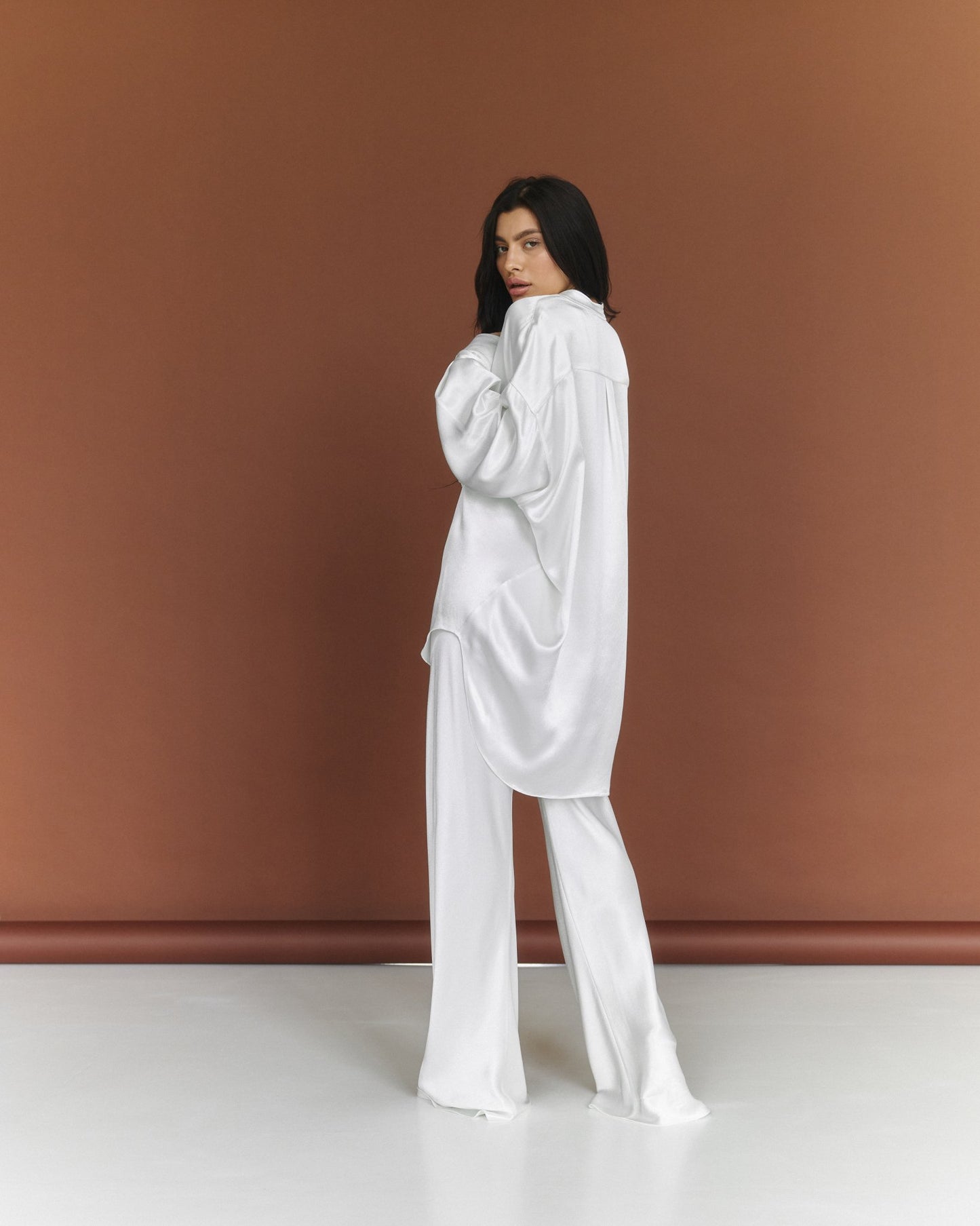 Fluid Silk Blend Oversized Blouse Pearl