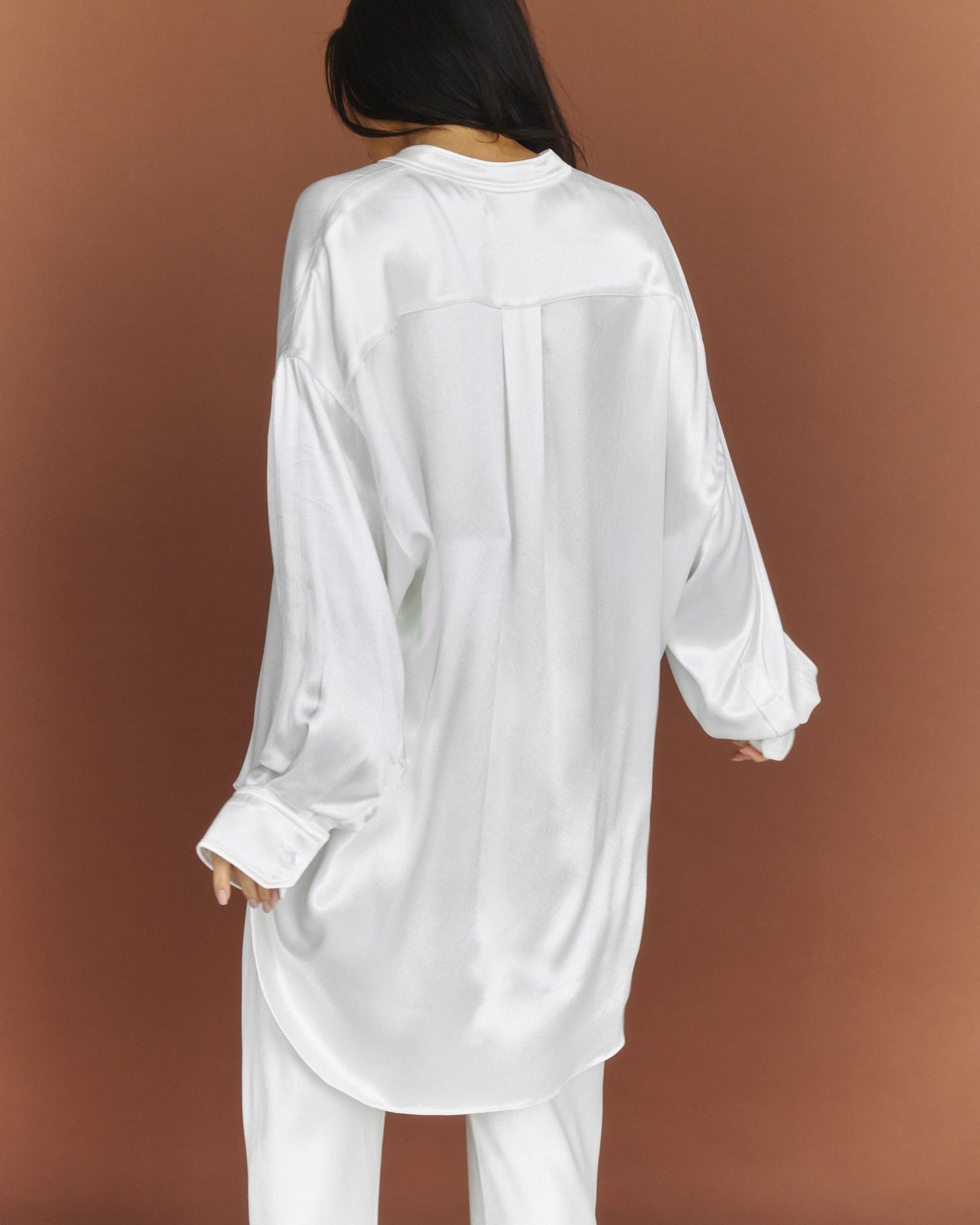 Fluid Silk Blend Oversized Blouse Pearl