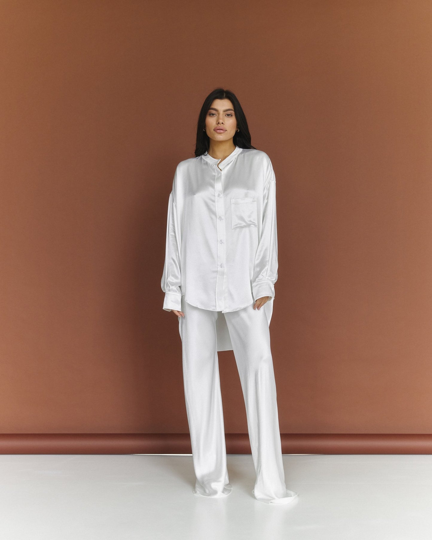 Fluid Silk Blend Oversized Blouse Pearl