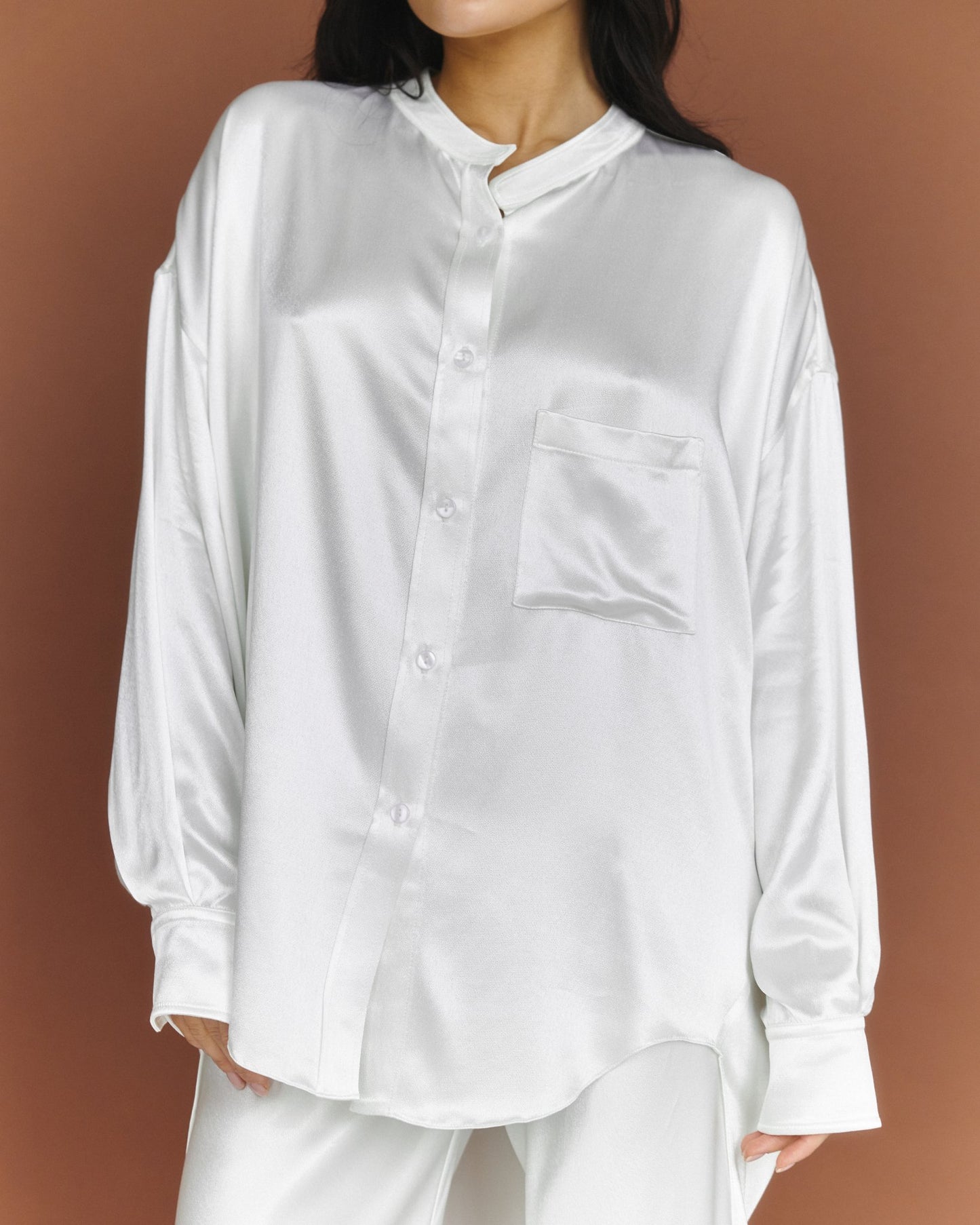 Fluid Silk Blend Oversized Blouse Pearl