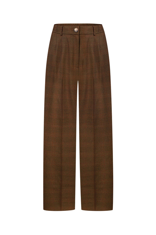 Wool Palazzo Trousers in Dark Brown Check NiSO