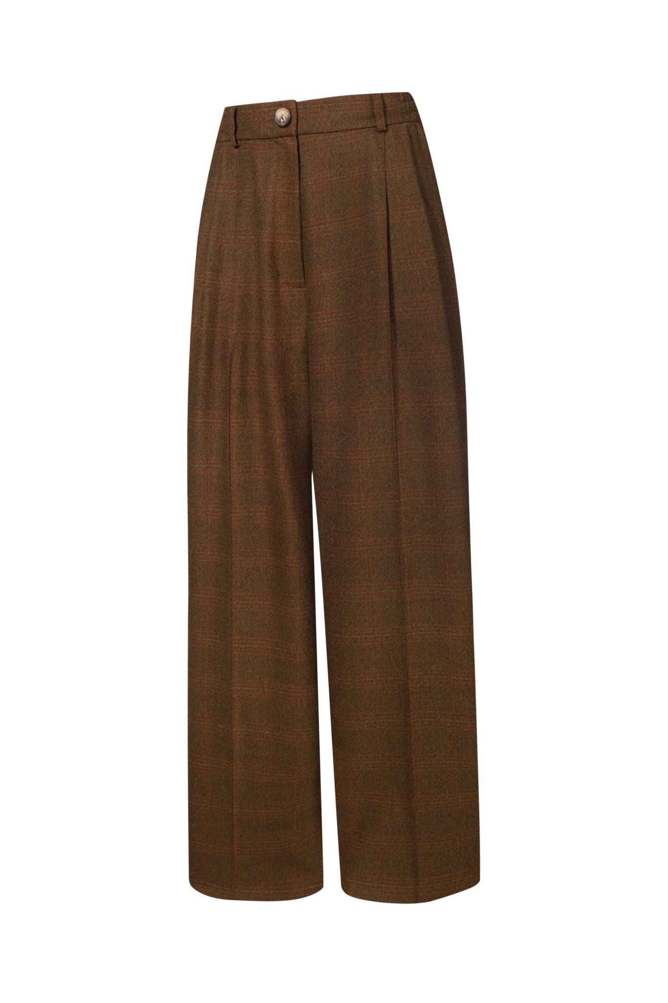 Wool Palazzo Trousers in Dark Brown Check NiSO