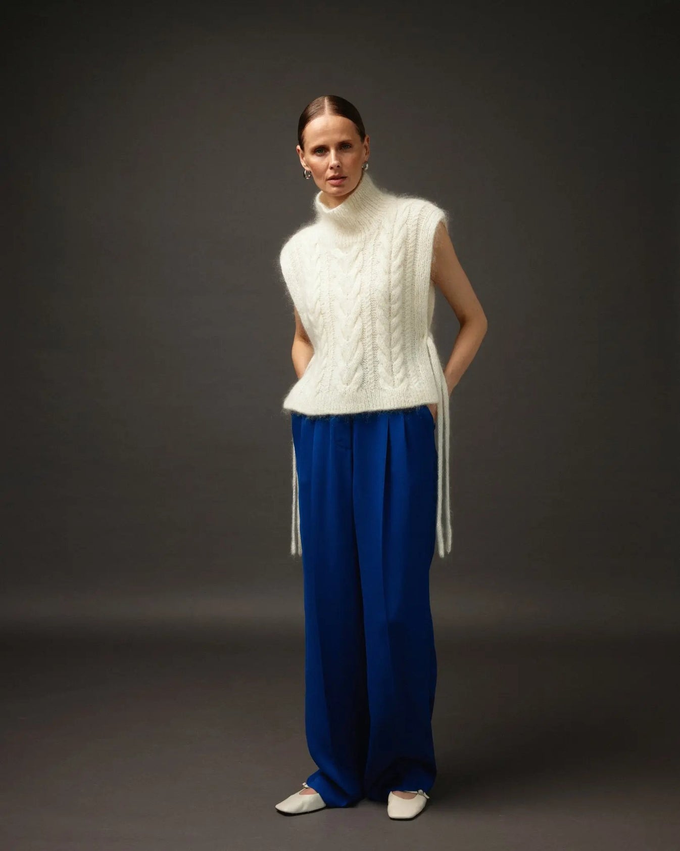 Kid Mohair Handknit Vest in White NiSO