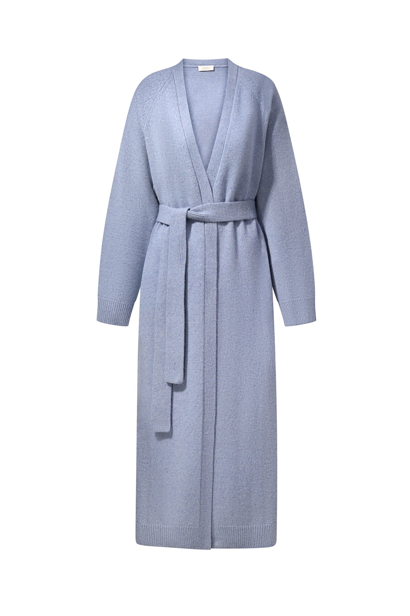 Long Cashmere Cardigan with Belt in Jeans Blue