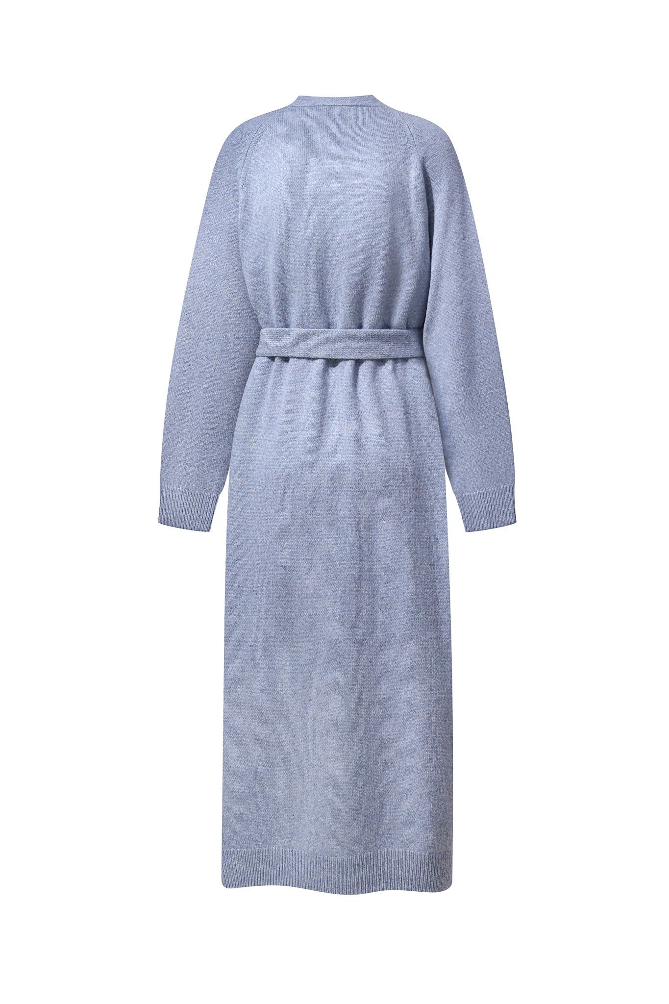 Long Cashmere Cardigan with Belt in Jeans Blue