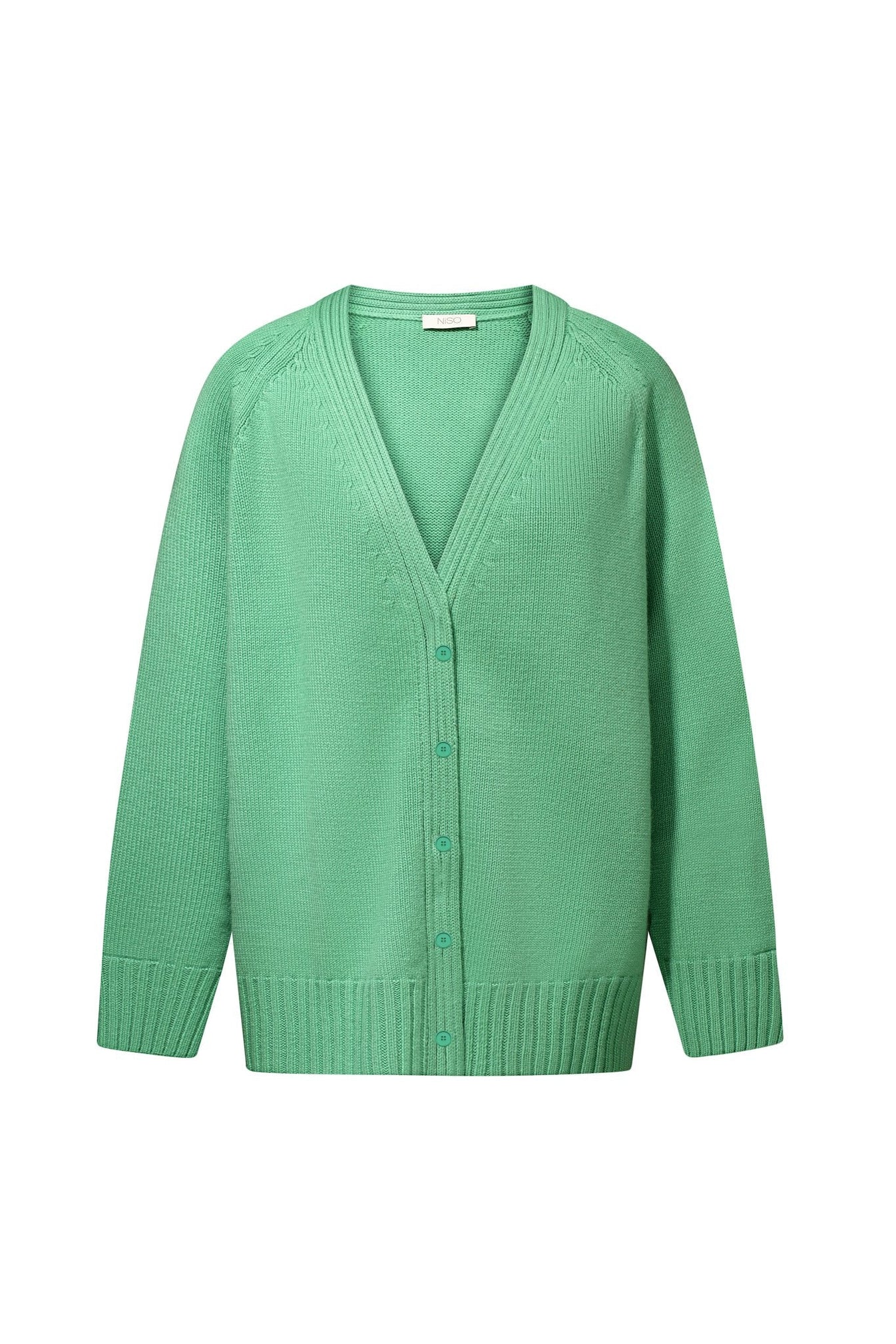Cashmere Midi Cardigan with Buttons in Green NiSO