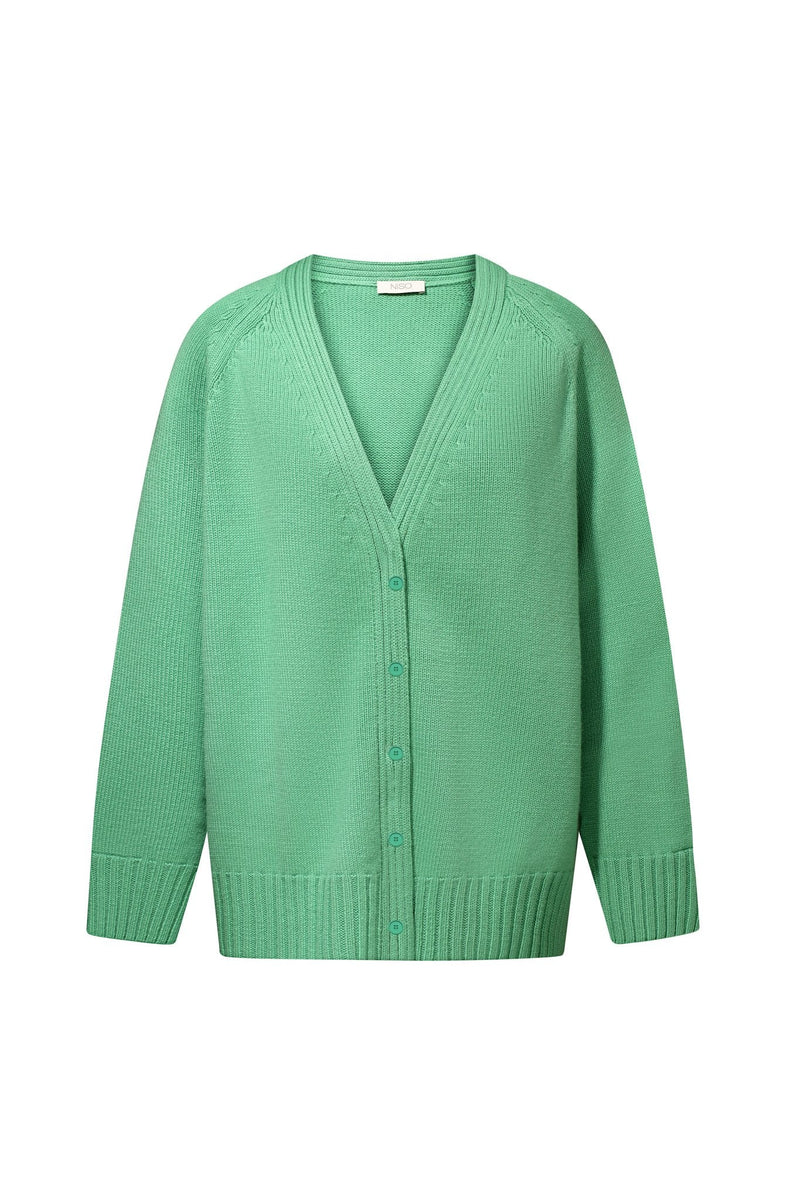 Cashmere Midi Cardigan with Buttons in Green NiSO