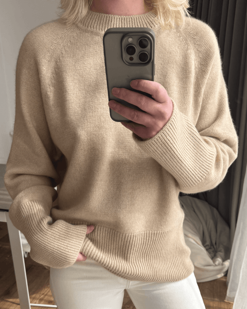 MAVKA Crew-Neck Cashmere Sweater in Beige