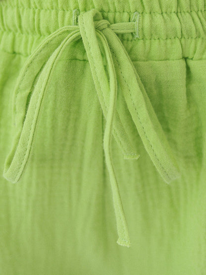Natural Muslin Set with Shorts in Green - NiSO