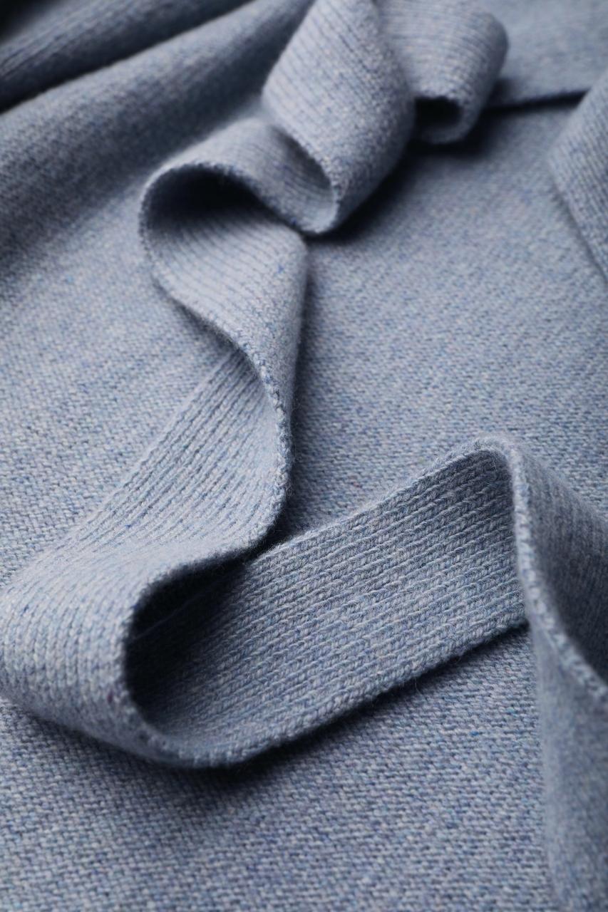 Long Cashmere Cardigan with Belt in Jeans Blue