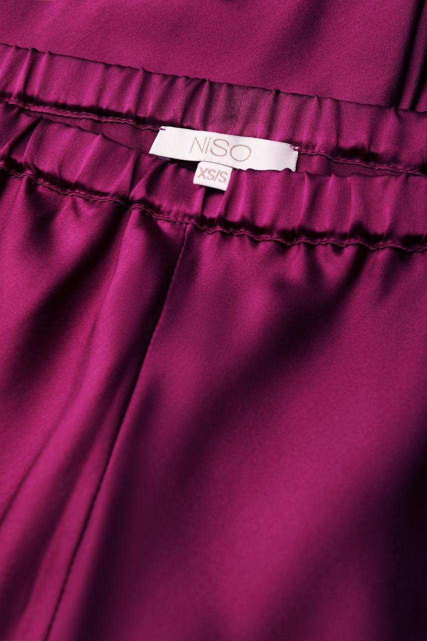 Silk Trousers in Burgundy - NiSO - Silk Trousers