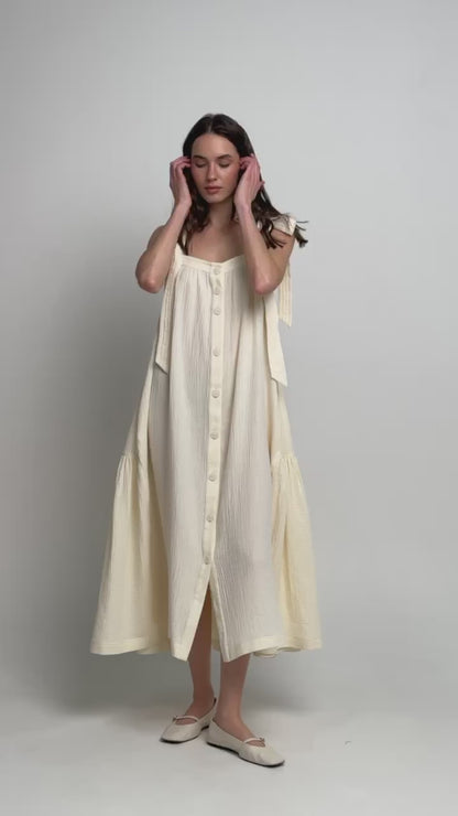 Universal Long Muslin Summer Dress "Nika" in Ivory
