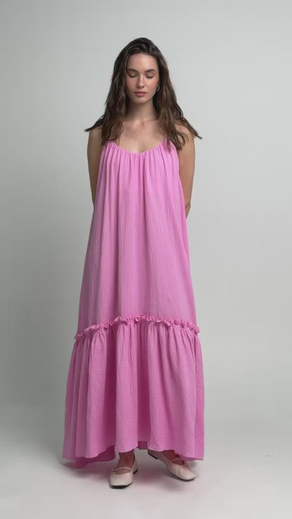 Universal Long Muslin Summer Dress in Pink