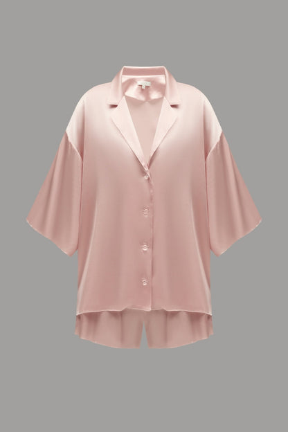 Pure Silk Blouse and Shorts Set in Powder - NiSO