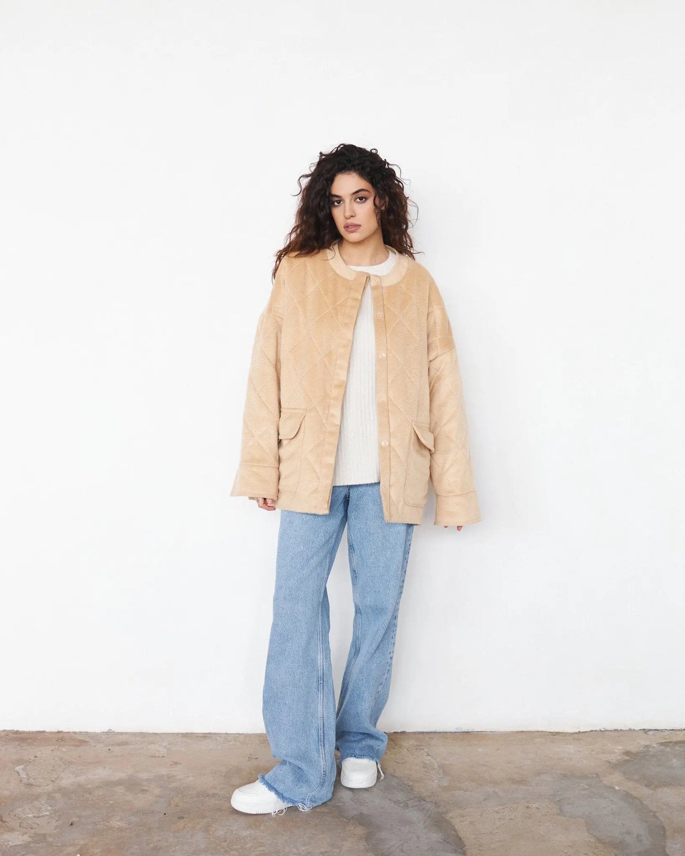 Cashmere-Wool Jacket with Hemp Filling in Beige - NiSO