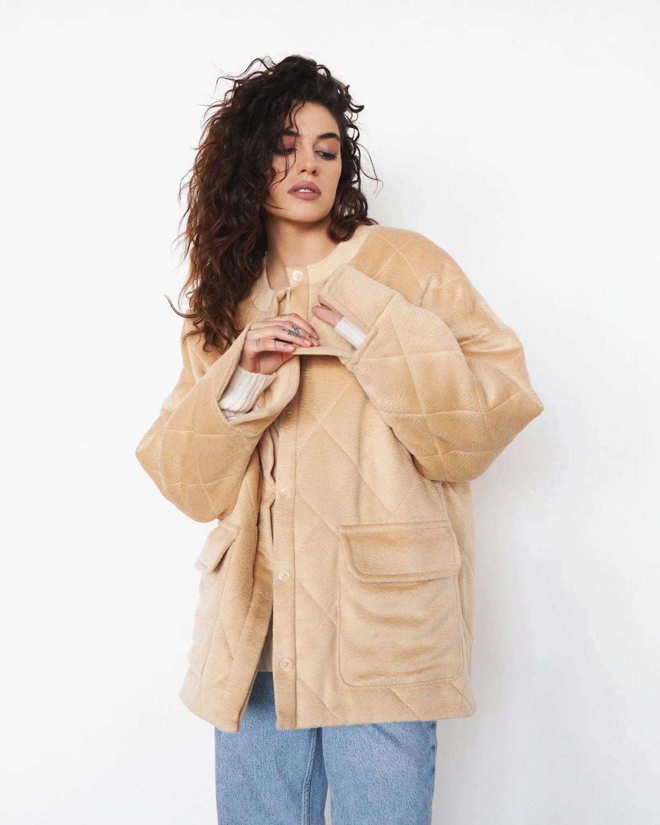 Cashmere-Wool Jacket with Hemp Filling in Beige - NiSO