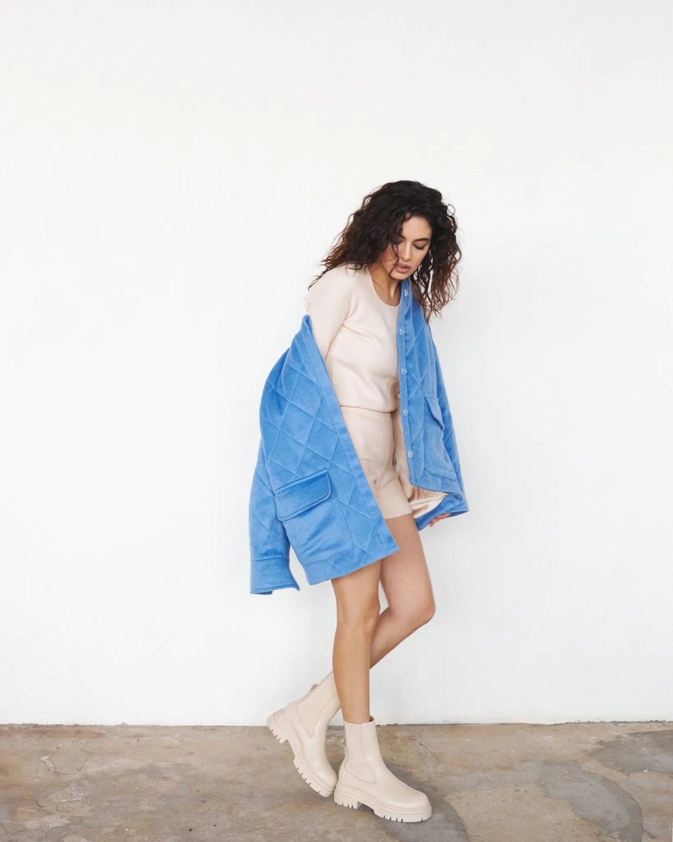 Cashmere-Wool Jacket with Hemp Filling in Blue - NiSO