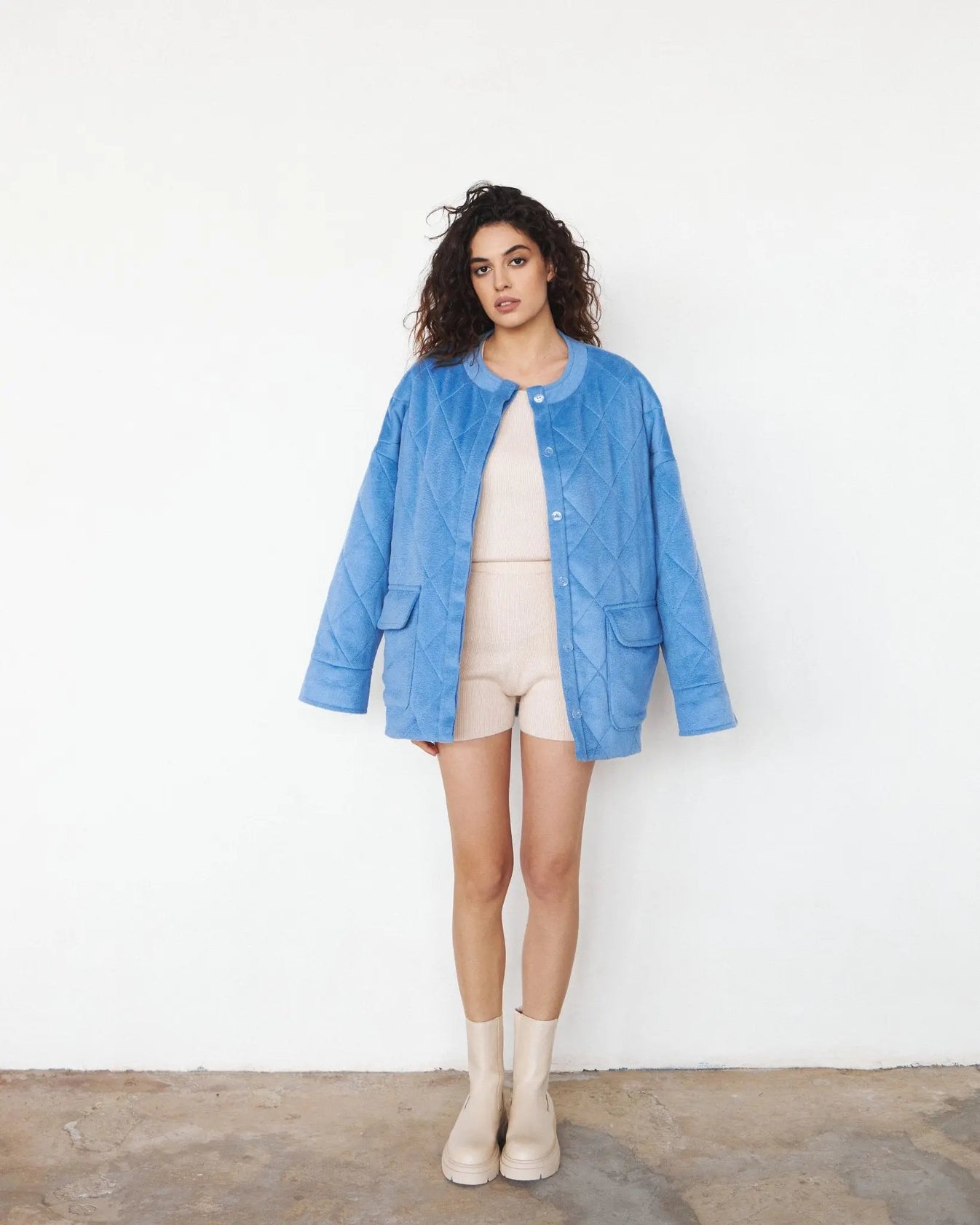 Cashmere-Wool Jacket with Hemp Filling in Blue - NiSO