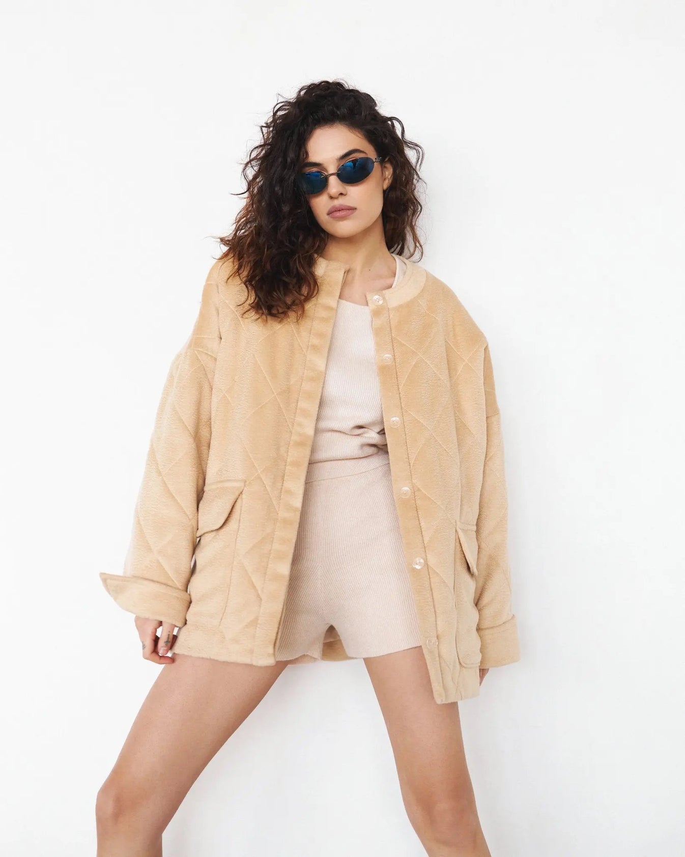 Cashmere-Wool Jacket with Hemp Filling in Beige - NiSO