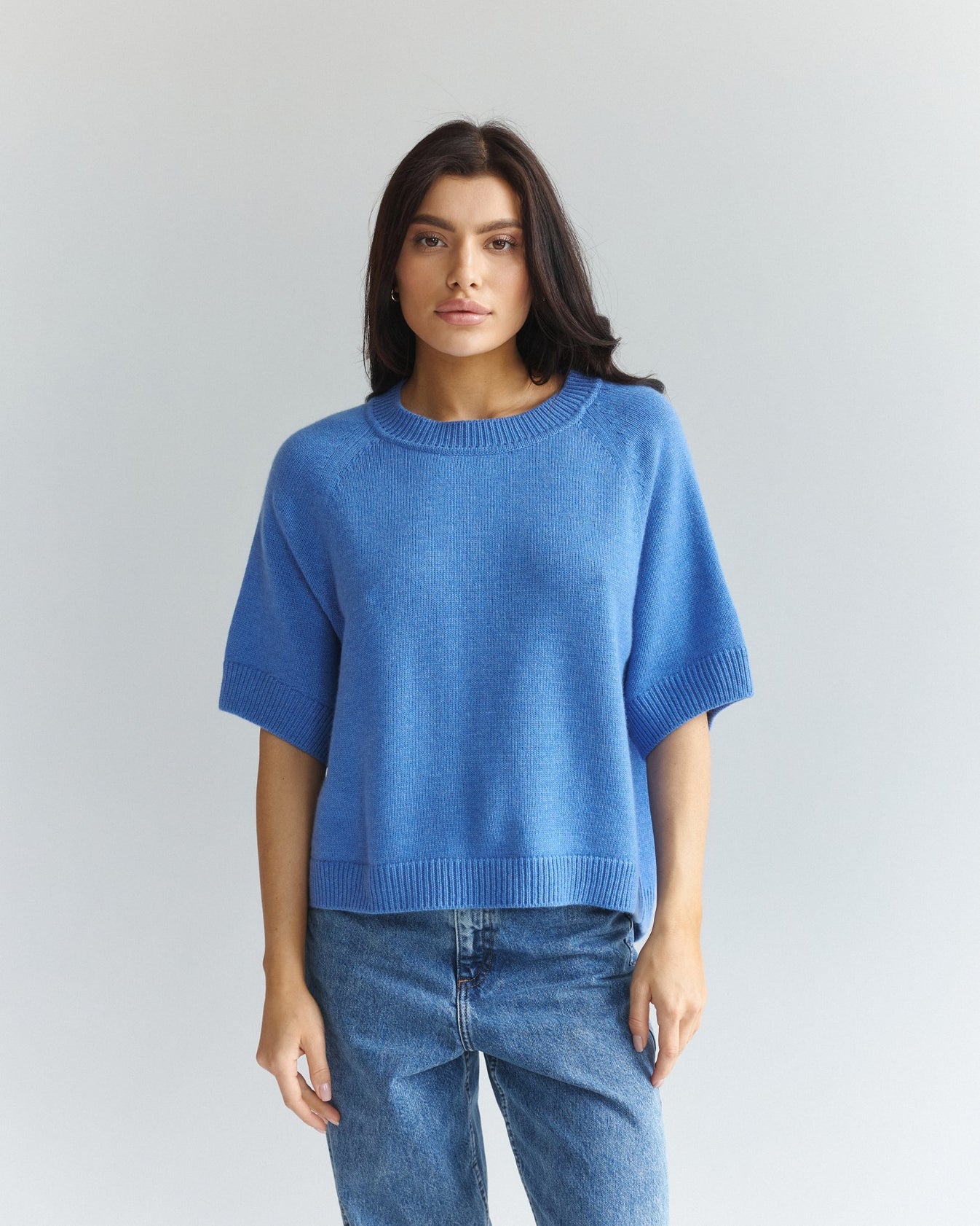 Lightweight Cashmere T-Shirt in Bright Blue | NiSO