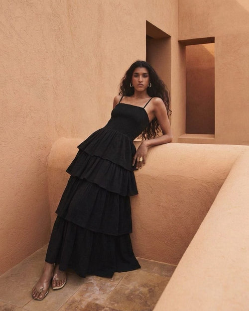 PARIS Tiered Muslin Dress in Onyx Black