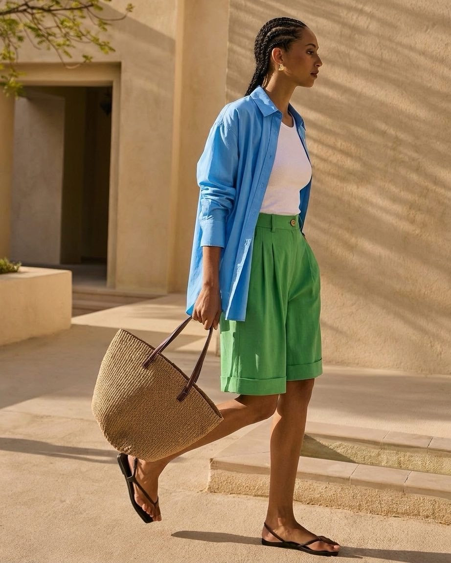 Silk Bermuda Shorts in Green - NiSO