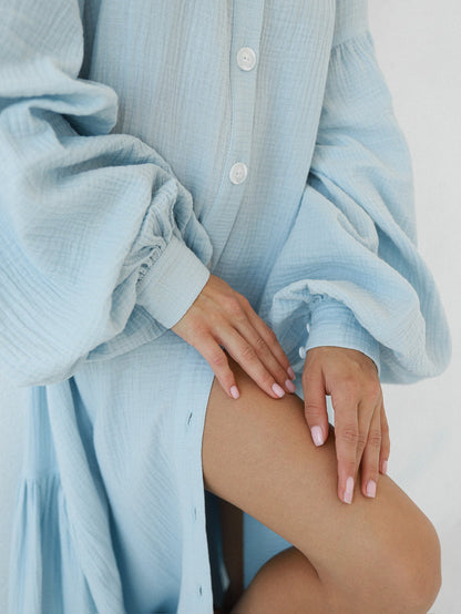 Universal Long Muslin Dress "Olenka" in Blue - NiSO