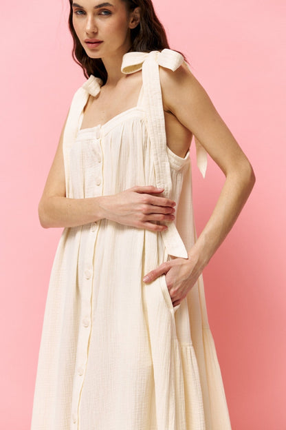 Universal Long Muslin Summer Dress in Ivory - NiSO