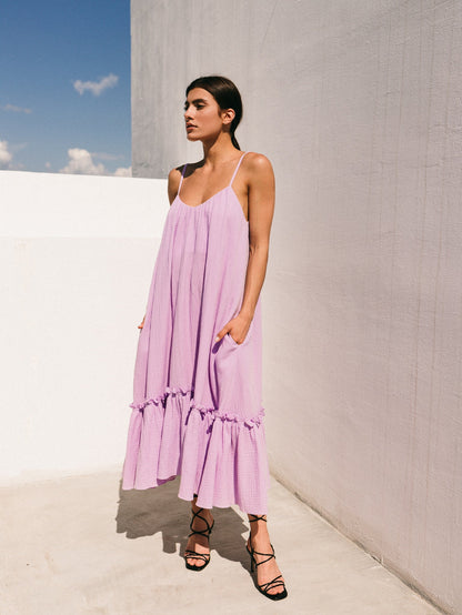 Universal Midi Muslin Summer Dress in Lavender - NiSO