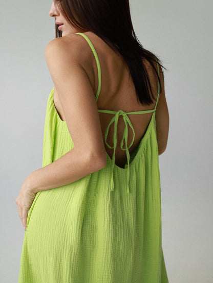 Universal Midi Muslin Summer Dress in Light - Green - NiSO