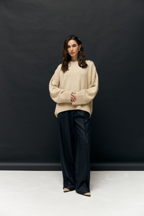 Wool Palazzo Trousers in Black - NiSO