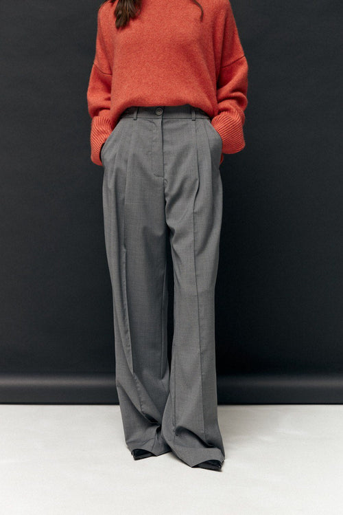 Wool Palazzo Trousers in Gray - NiSO
